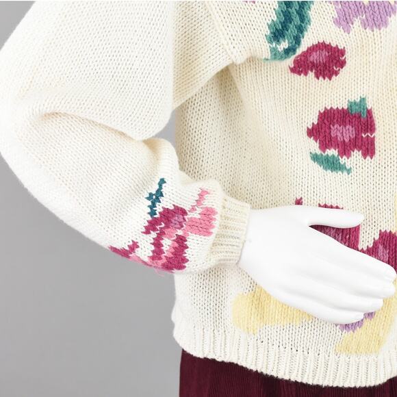 Vintage Cream Floral Cottagecore Chunky Knit Sweater NWT Women's Medium - Picture 6 of 10